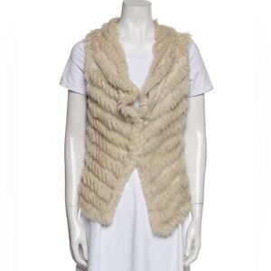NWT Dana Stein Striped Rabbit Fur Jacket Vest Size XS